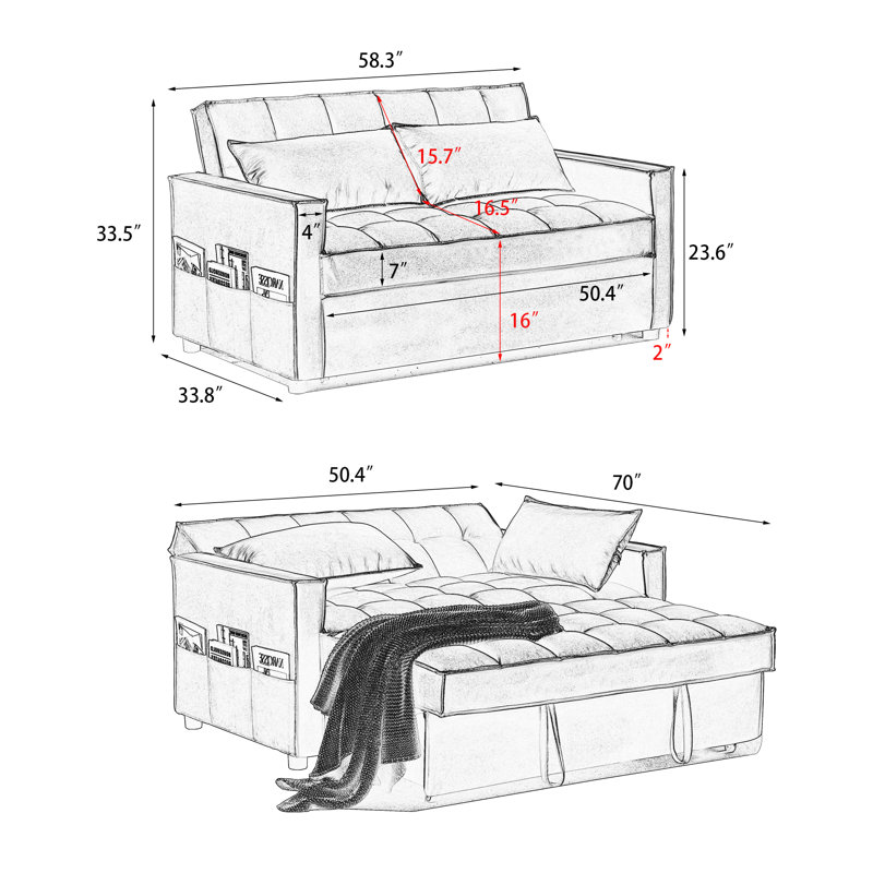 Mercer41 Ledjona Velvet Convertible Sofa Bed Pull Out Sleeper Sofa